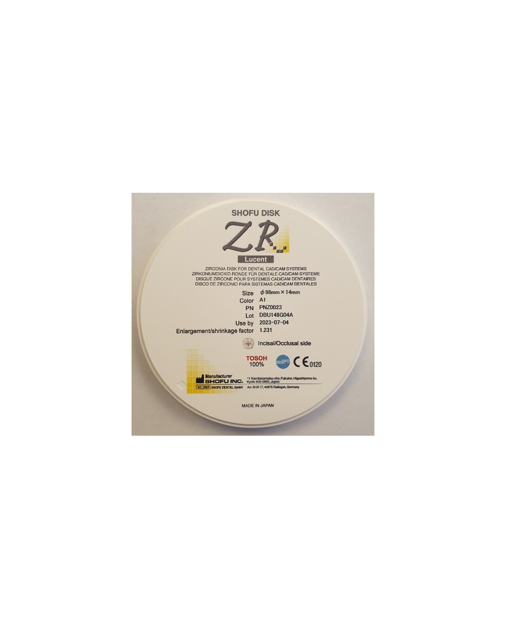 Z0023 SHOFU DISK ZR LUCENT 14MM A1