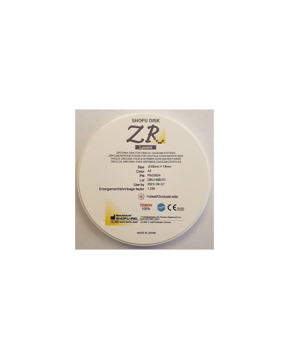 Z0024 SHOFU DISK ZR LUCENT 14MM A2