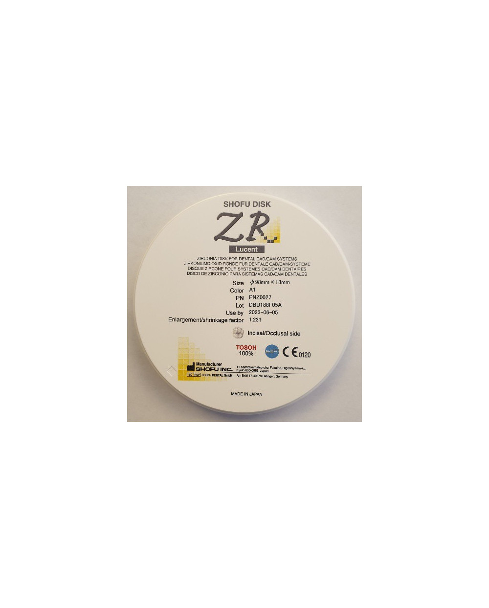 Z0027 SHOFU DISK ZR LUCENT 18MM A1